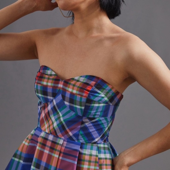 Maeve Anthropologie Plaid Strapless Dress Size 4 - Picture 3 of 14